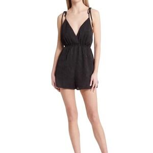 OPEN EDIT Jacquard Tie Shoulder Romper in Black NWT Women's Size Medium